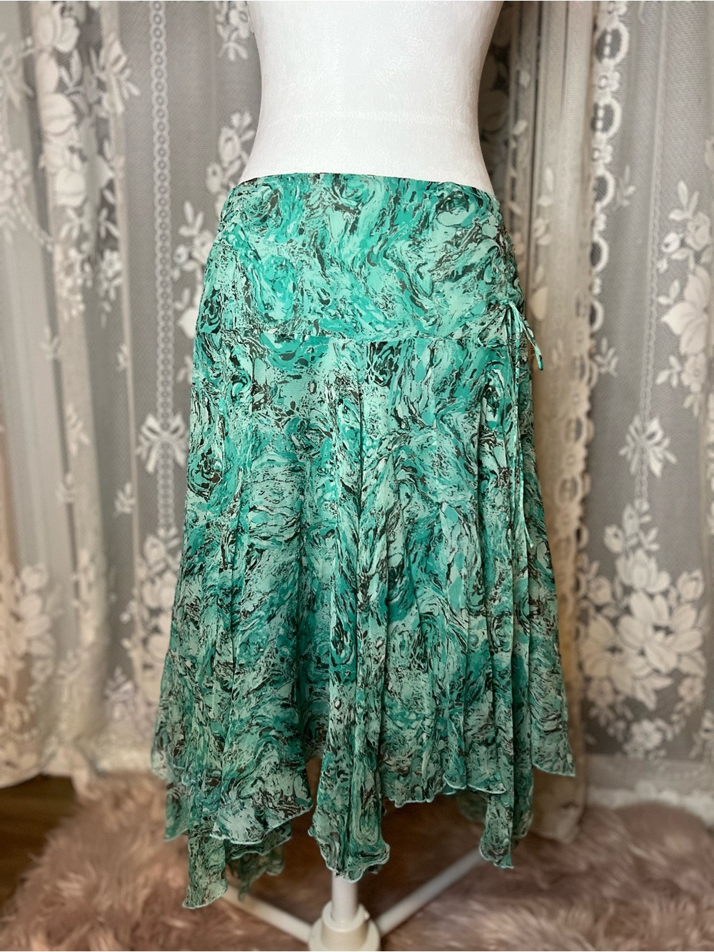 NWT 100% Silk Fairycore Nine West Marble-Print Midi Skirt Deadstock FITS LARGE
